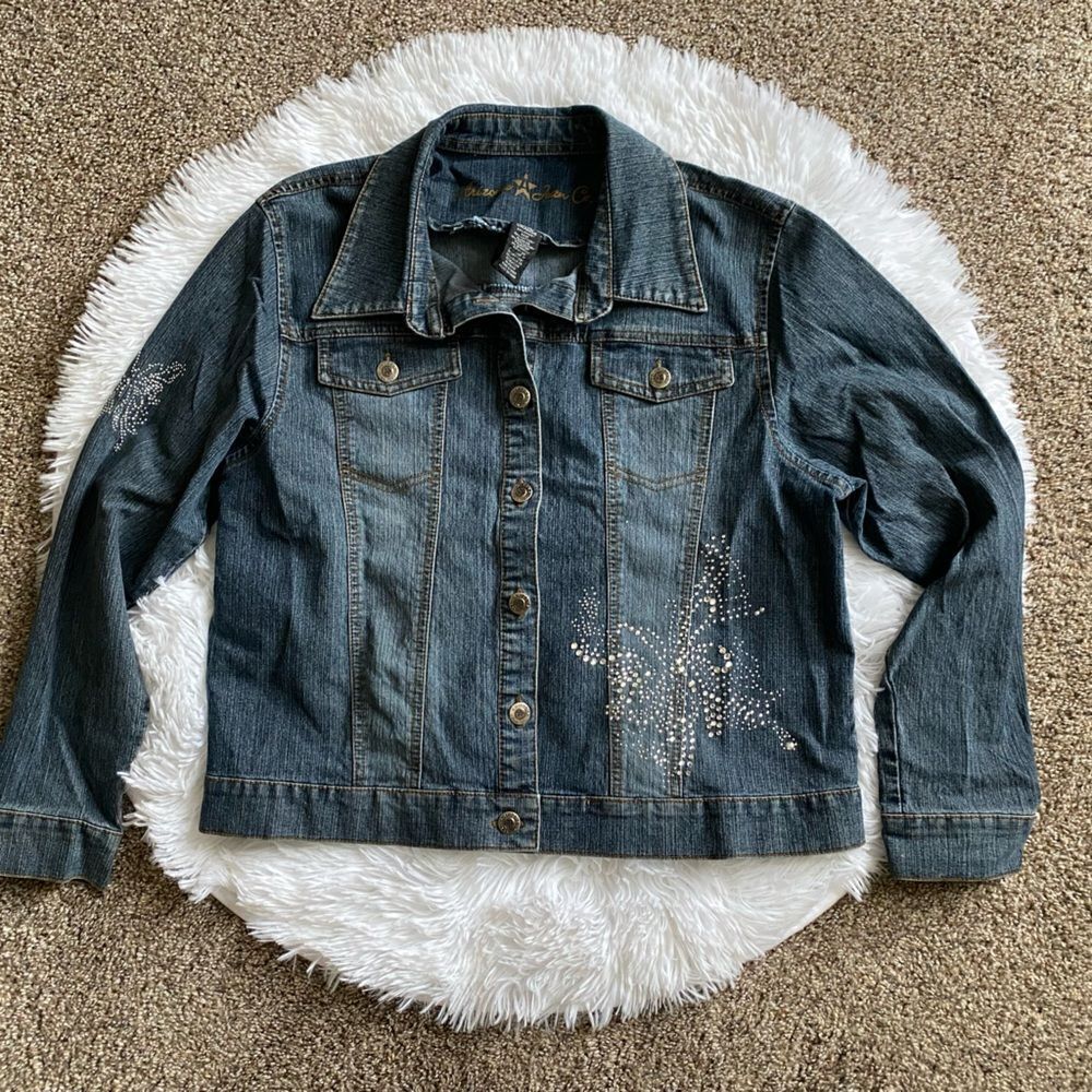Arizona Jean Jacket Rhinestone Detail Button Front‎ Girls Size XXL Plus